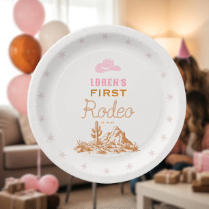Western First Rodeo Cowgirl 1st Birthday Paper Plate