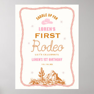 Western First Rodeo Cowgirl 1st Birthday Welcome Poster