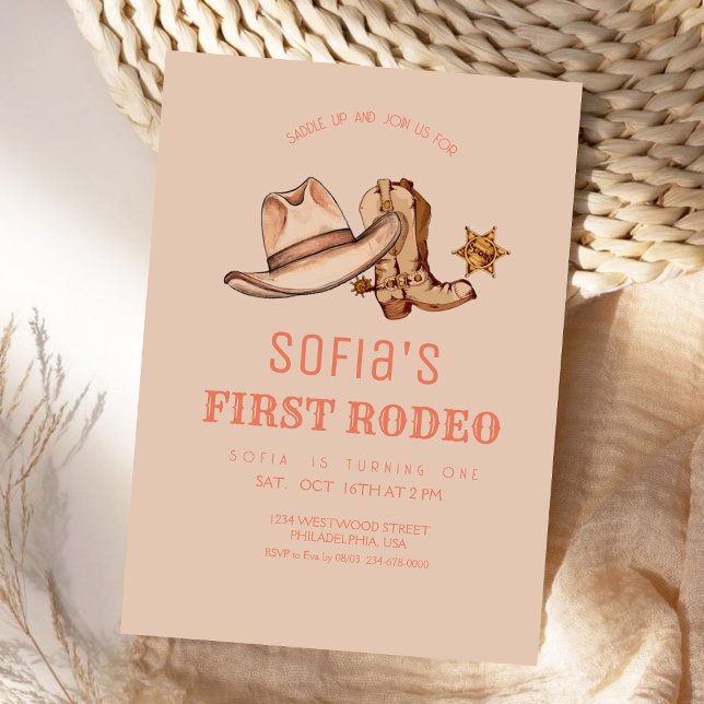 Western First Rodeo Cowgirl Pink Birthday Party Invitation (Creator Uploaded)