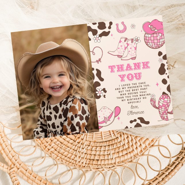 Western First Rodeo girl birthday photo thank you Invitation (Creator Uploaded)