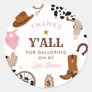 Western First Rodeo Girl First Birthday Thank You Classic Round Sticker