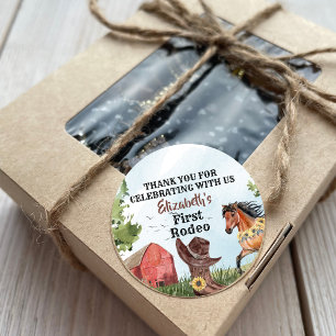 Western First Rodeo Horse Barn 1st Birthday Party Classic Round Sticker