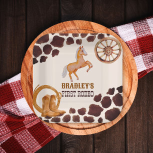 Western first rodeo saddle up horse birthday party paper plate
