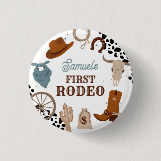 Western First Rodeo Wild West Boy First Birthday 3 Cm Round Badge