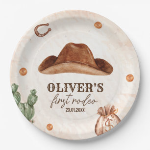 Western First Rodeo Wild West Cowboy 1st Birthday Paper Plate