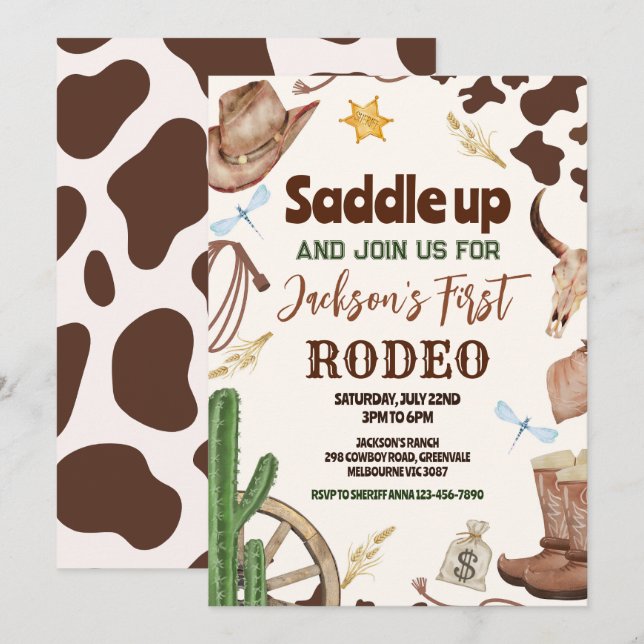 Western First Rodeo Wild West Cowboy Birhday Invitation (Front/Back)