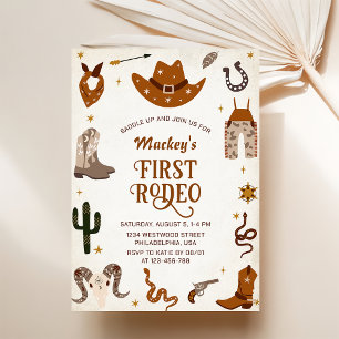 Western First Rodeo Wild West Cowboy Birthday Invitation
