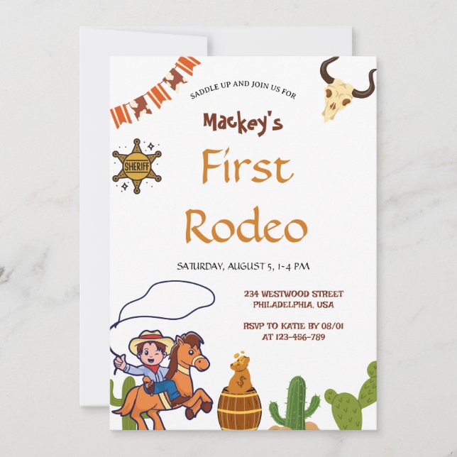 Western First Rodeo Wild West Cowboy Blue Birthday Invitation (Front)