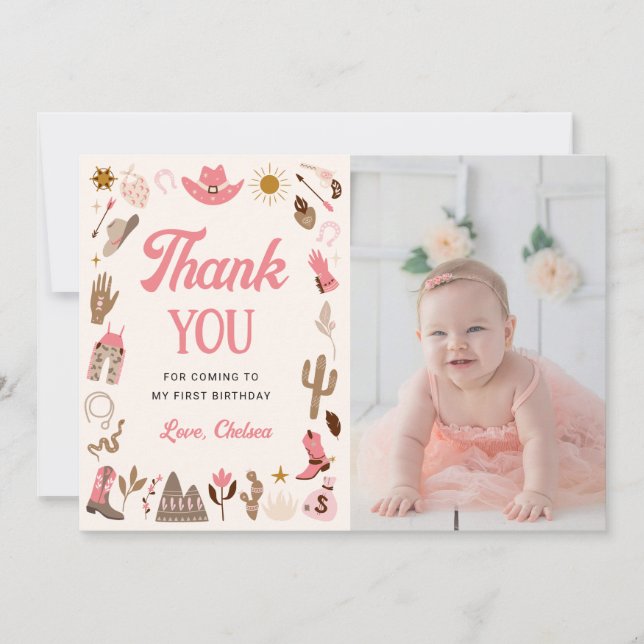 Western First Rodeo Wild West Cowboy Pink Birthday Invitation (Front)