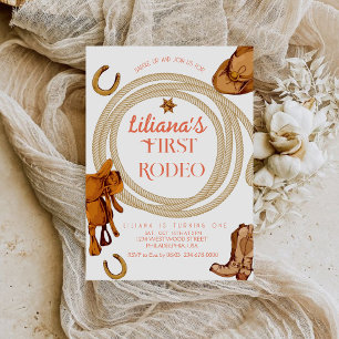 Western First Rodeo Wild West Cowboy Pink Birthday Invitation