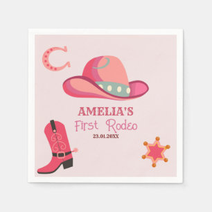 Western First Rodeo Wild West Cowgirl 1st Birthday Napkin