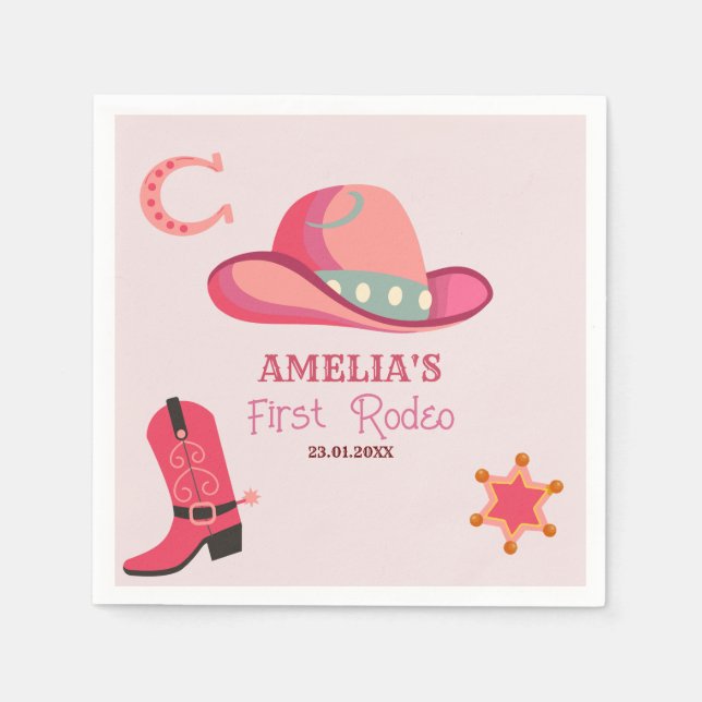 Western First Rodeo Wild West Cowgirl 1st Birthday Napkin (Front)