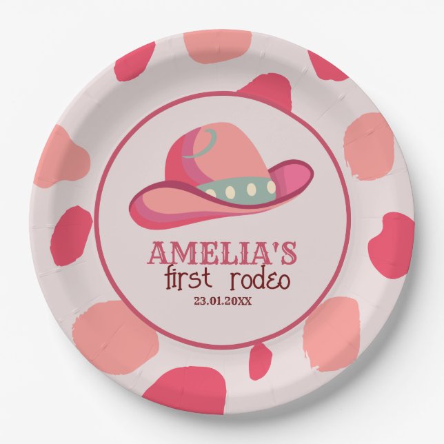 Western First Rodeo Wild West Cowgirl 1st Birthday Paper Plate (Front)