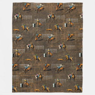 Western Fleece Blanket Rodeo Events On Brown