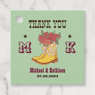 Western Floral Cowboy Boot Monogram Rustic Wedding Favour Tags