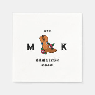Western Floral Cowboy Boots Boho Country Wedding Napkin