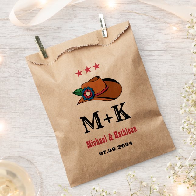 Western Floral Cowboy Hat Rustic Country Wedding Favour Bags (Clipped)