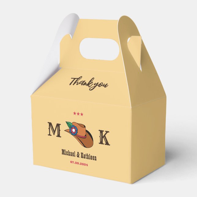 Western Floral Cowboy Hat Rustic Country Wedding Favour Box (Front Side)