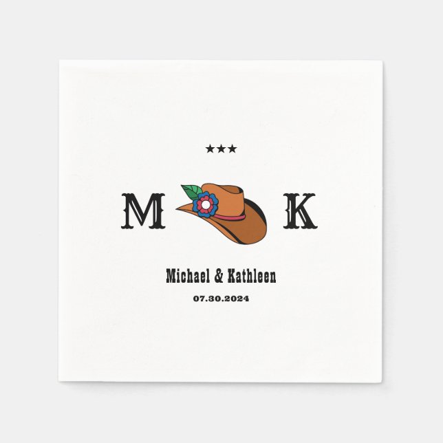 Western Floral Cowboy Hat Rustic Country Wedding Napkin (Front)