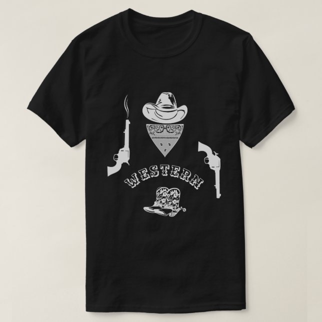 Western funny, unique, black, customisable T-Shirt (Design Front)
