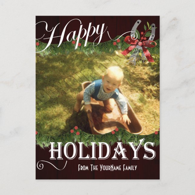 Western Garland Photo Personalised Holiday Card (Front)