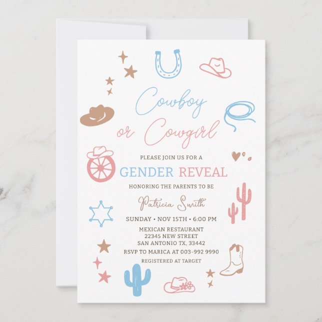 Western Gender Reveal Cowboy or Cowgirl  Invitation (Front)