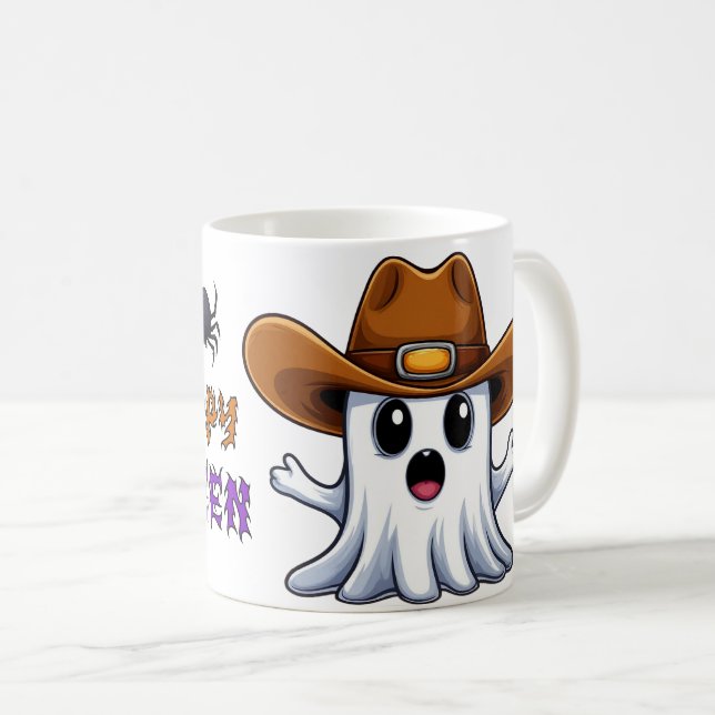 Western Ghost Mascot With Cowboy Style 🤠 Coffee Mug (Front Right)