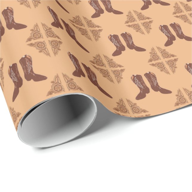 Western Gift Wrap Cowboy Boots and Leather Print (Roll Corner)