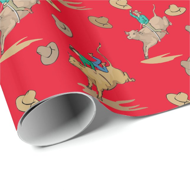 Western Gift Wrapping Bull Riders and Cowboy Hats Wrapping Paper (Roll Corner)