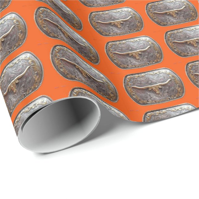 Western Gift Wrapping Paper Longhorn Belt Buckle (Roll Corner)
