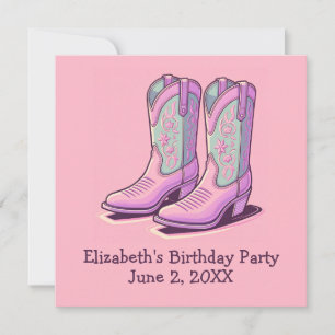 Western Girl Birthday Party Pink Cowgirl Boots  Invitation