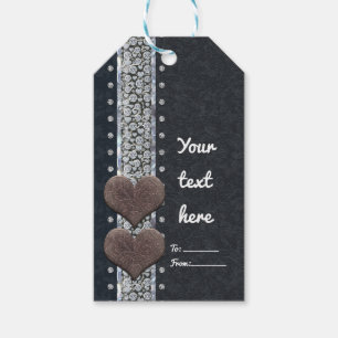 Western Glam Black Leather & Diamonds Bling Favour Gift Tags
