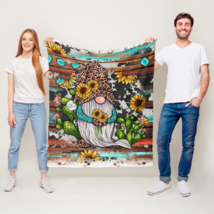 Western Gnome Sunflowers Turquoise Stones Fleece Blanket