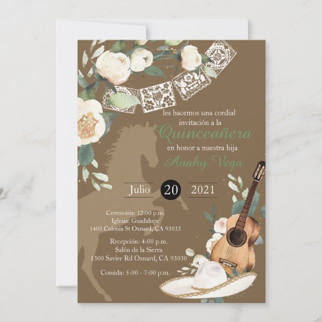Western Gold Charro Mariachi Watercolor Invitation (Front)