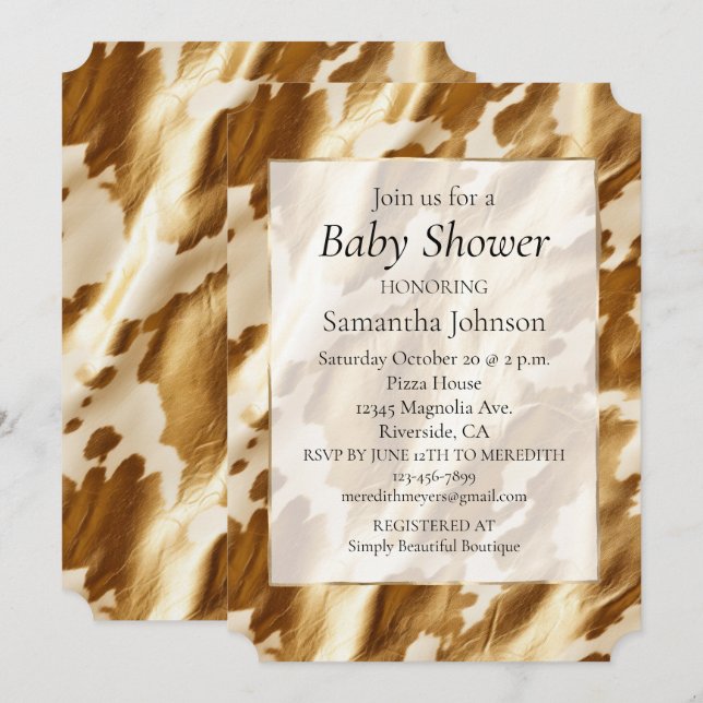 Western Gold Cream Cowhide  Invitation (Front/Back)