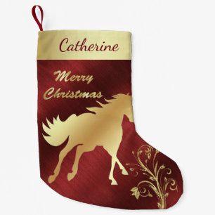 Western Gold Horse On Maroon/Wine Background Small Christmas Stocking