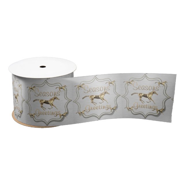 Western Gold Horse On Silver Satin Ribbon (Spool)