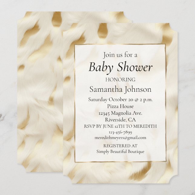 Western Gold White Cream Cowhide  Invitation (Front/Back)