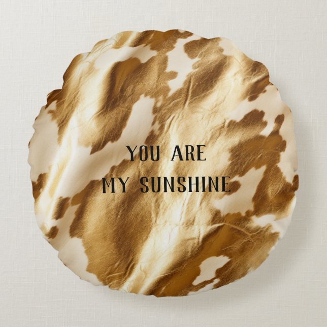 Western Gold White Cream Cowhide Round Cushion (Front)