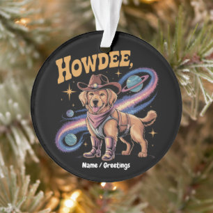 Western Golden Retriever Funny Cowboy Space Dog Ornament