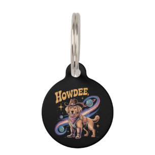 Western Golden Retriever Funny Cowboy Space Dog  Pet Tag