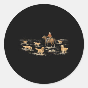 Western Golden Retriever Herding Horses Farm Classic Round Sticker