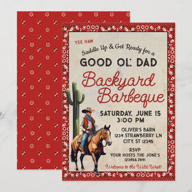 Western Good Ol' Dad Barbeque Invitation (Front/Back)