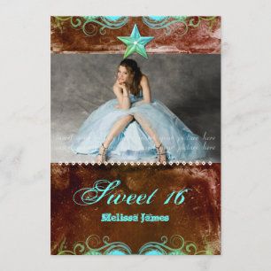 Western Grad Invitation Blue Brown Star