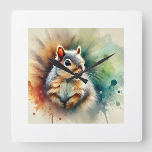 Western Gray Squirrel 220924AREF123 - Watercolor Square Wall Clock