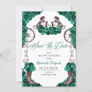 Western Green Charro Save The Date Quinceañera Invitation