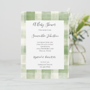 Western Green Cream Plaid Stripes Chic Baby Shower Invitation