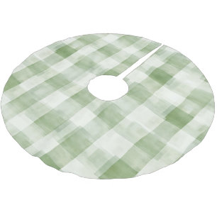 Western Green Cream Plaid Stripes Christmas Brushed Polyester Tree Skirt