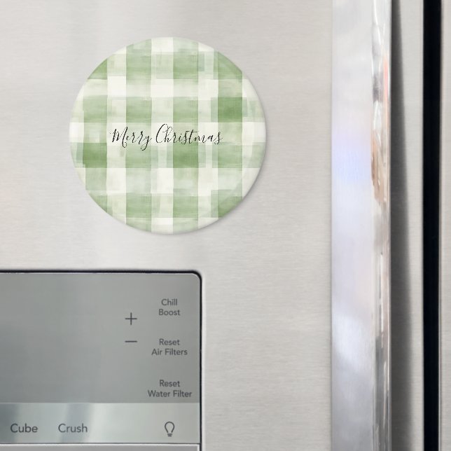 Western Green Cream Plaid Stripes Christmas Magnet (In Situ (Fridge))