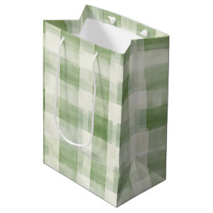 Western Green Cream Plaid Stripes Christmas Medium Gift Bag